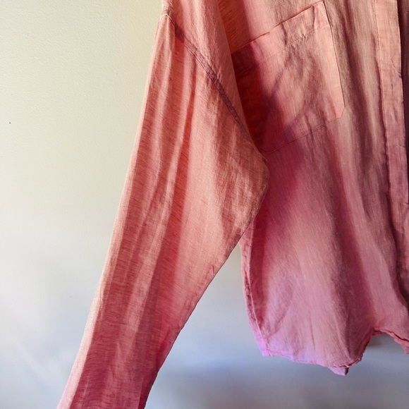 J Jill Love Linen Long Sleeve Button Down Pink Shirt Lagenlook Coastal Grandma - Picture 3 of 4